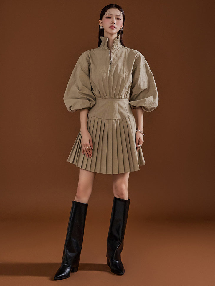 D4786 褶皱迷你连衣裙