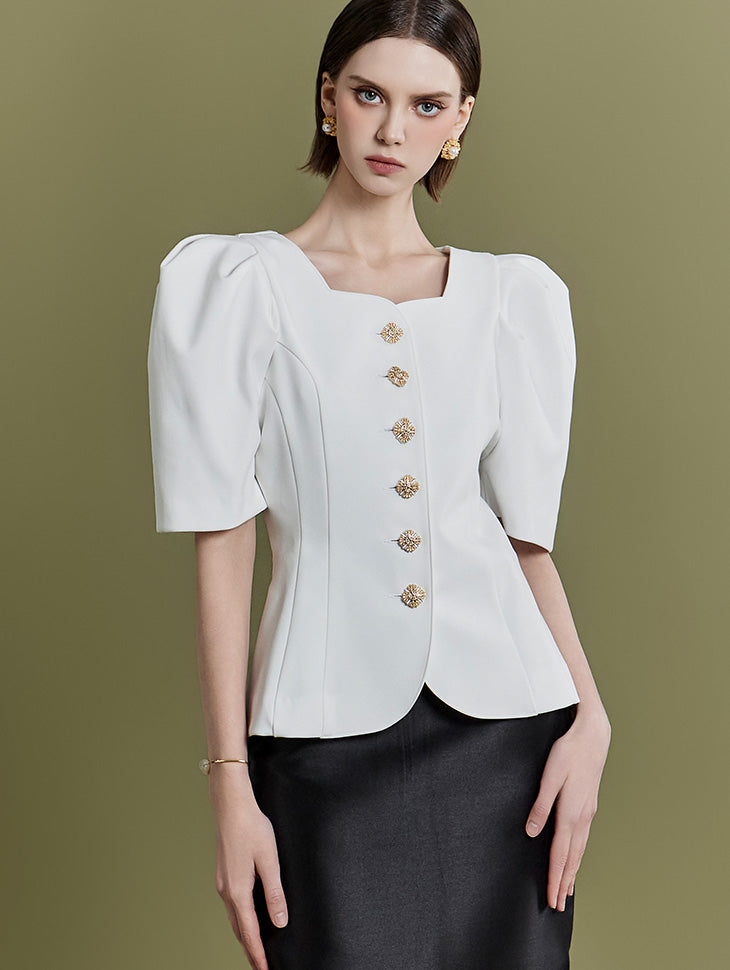 J2151 パフスリーブスリムシングルジャケット