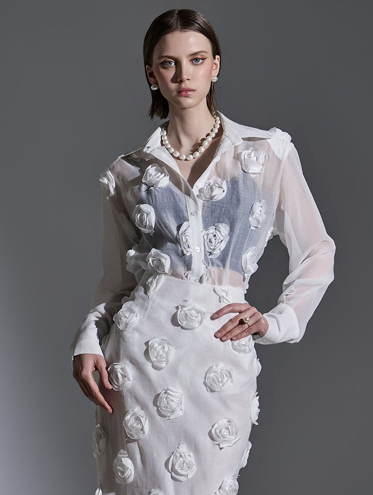 B2924 ローズシースルーショルダーパッドブラウス