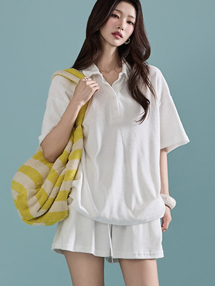 E3413 Terry Collar Top