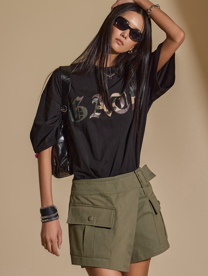 E3484 迷彩纹理文字T恤