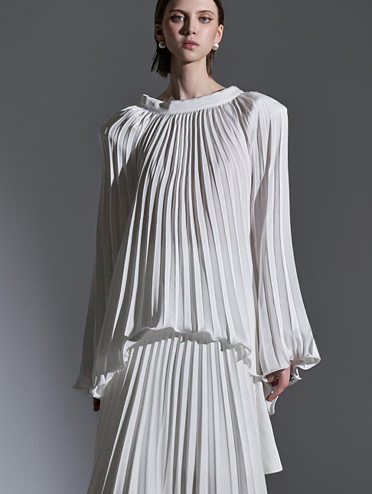 B2923 プリーツアンバランスロングブラウス(ストラップセット)