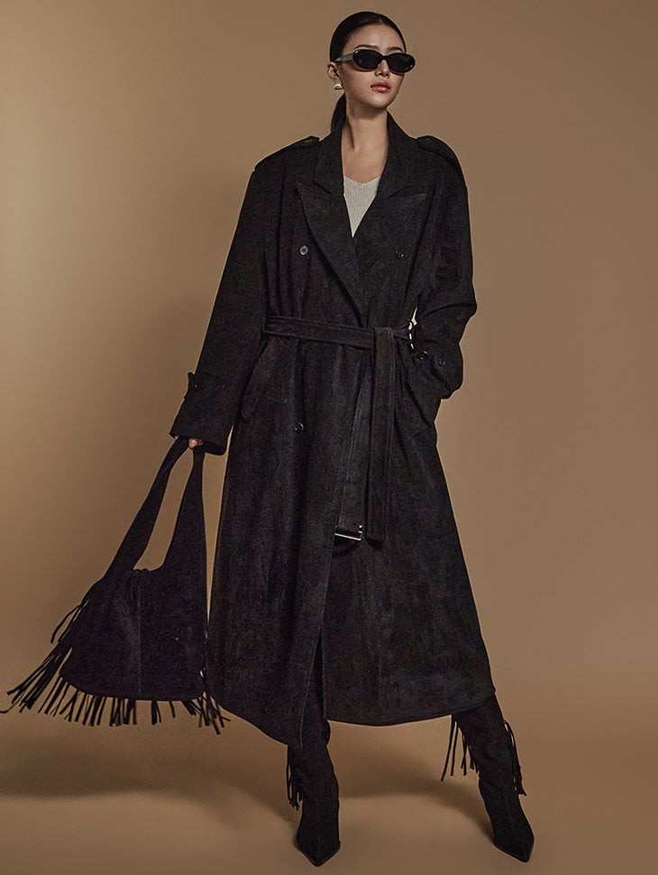 J2438 系带绒面革风衣