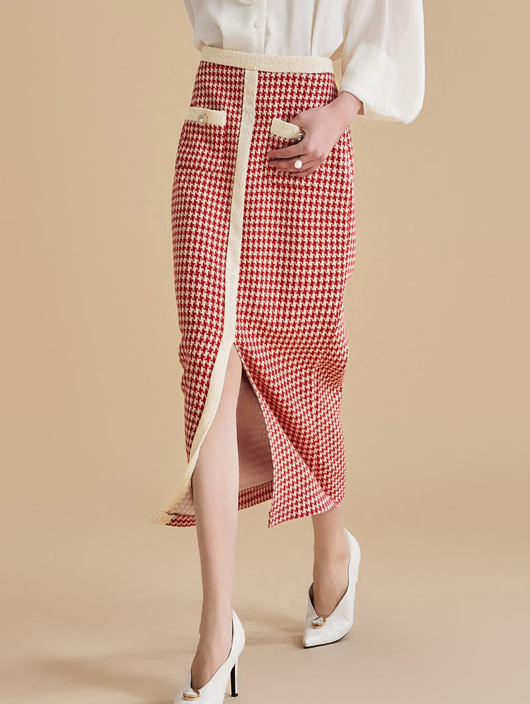 SK2697 Houndstooth Pattern Slim Skirt