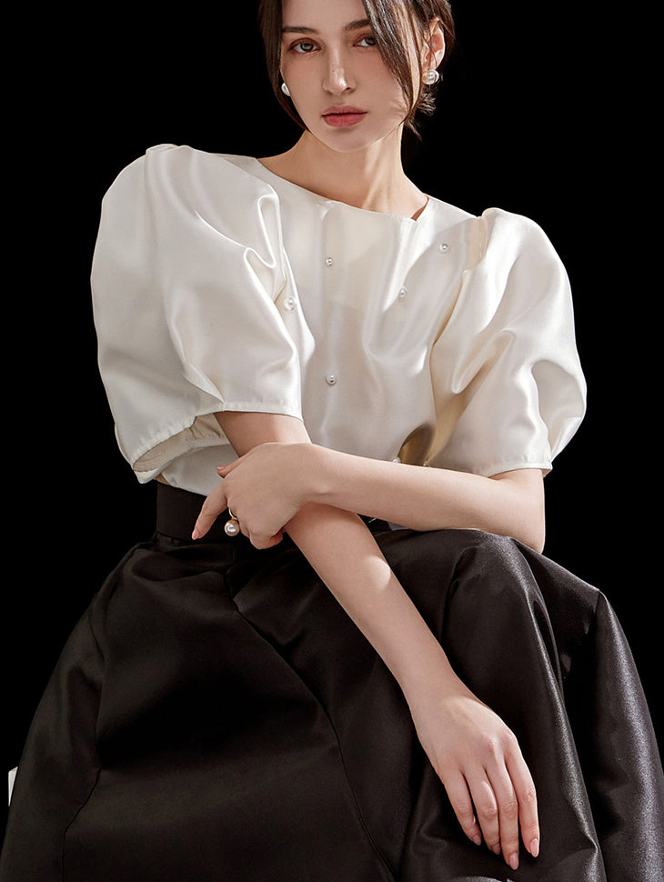 B2920 パールポイントパフスリーブブラウス