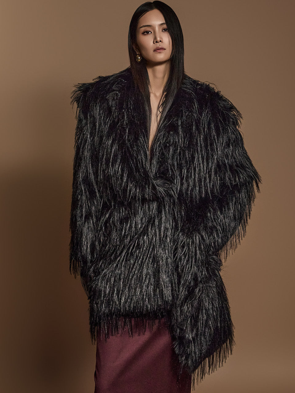 Anthracite Faux Fur Long Denim Coat 18098