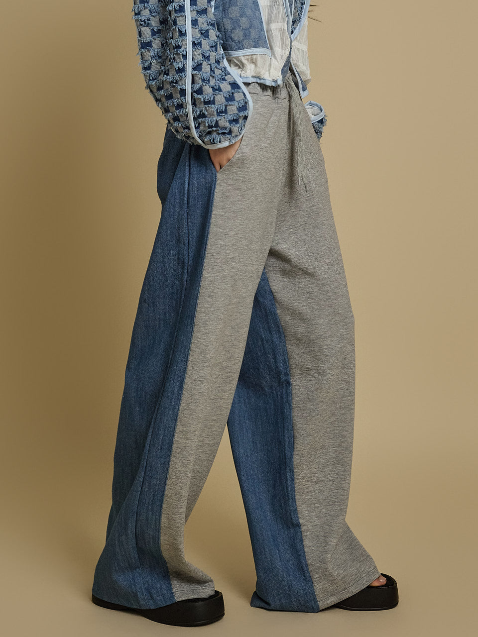 P3458 牛仔撞色裤