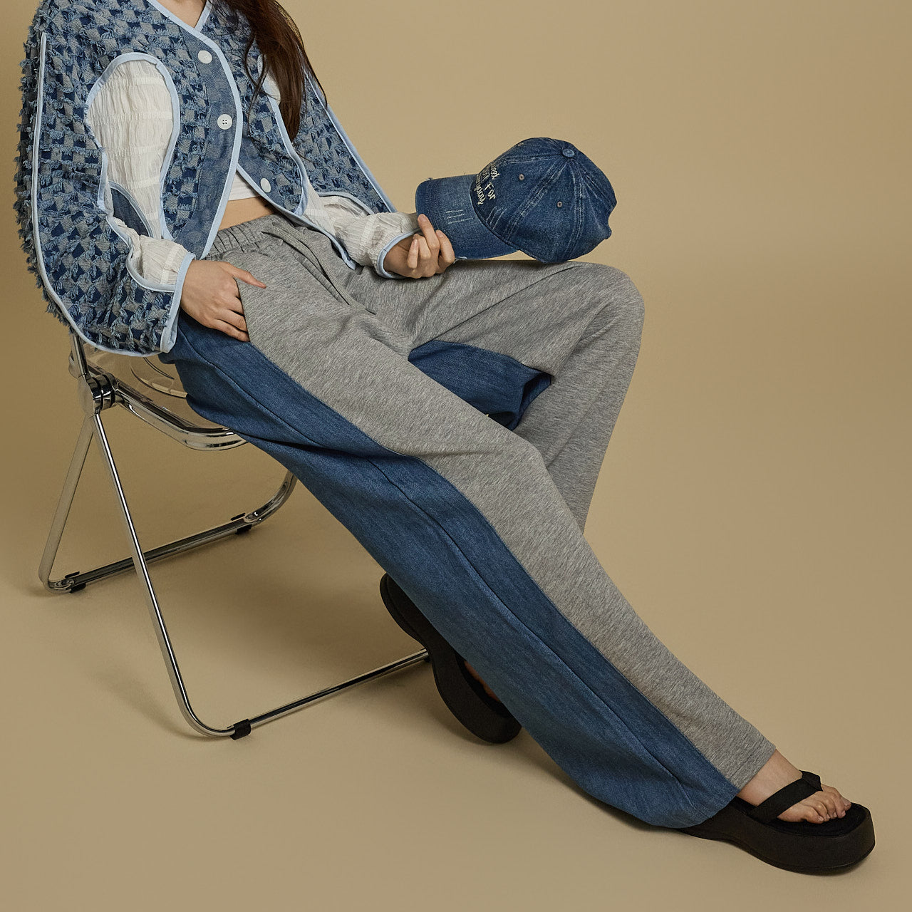 P3458 牛仔撞色裤