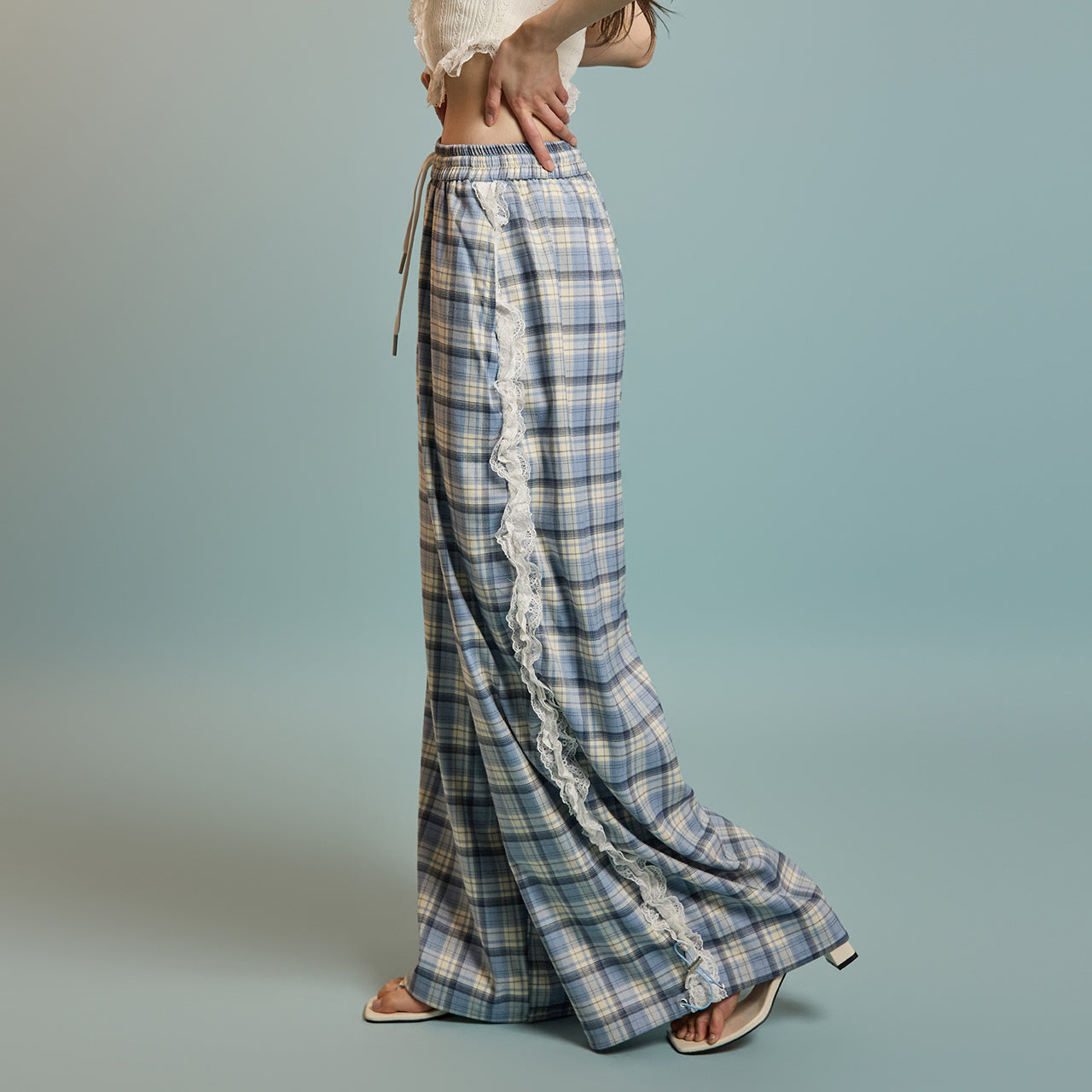 P3505 Lace Check Patterned Pants