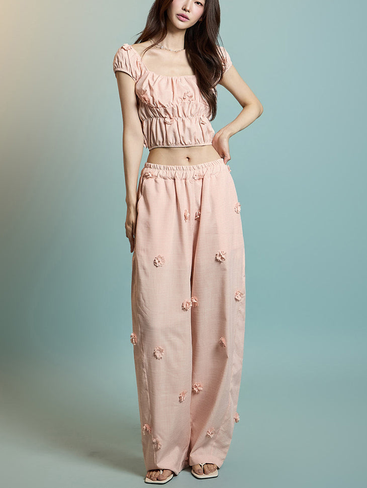 P3540 Flower Plaid Pants