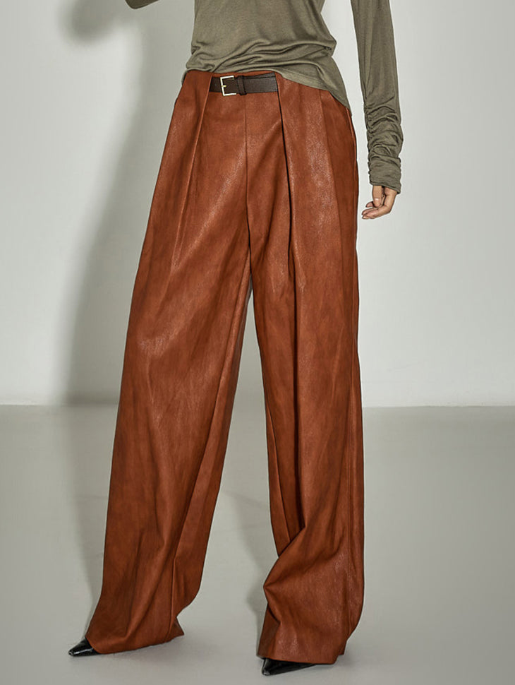 P3648 Leather Pintuck Pants