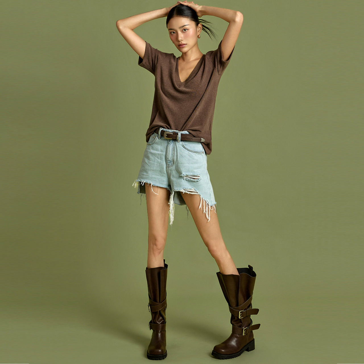 PJ531 破洞短款牛仔裤