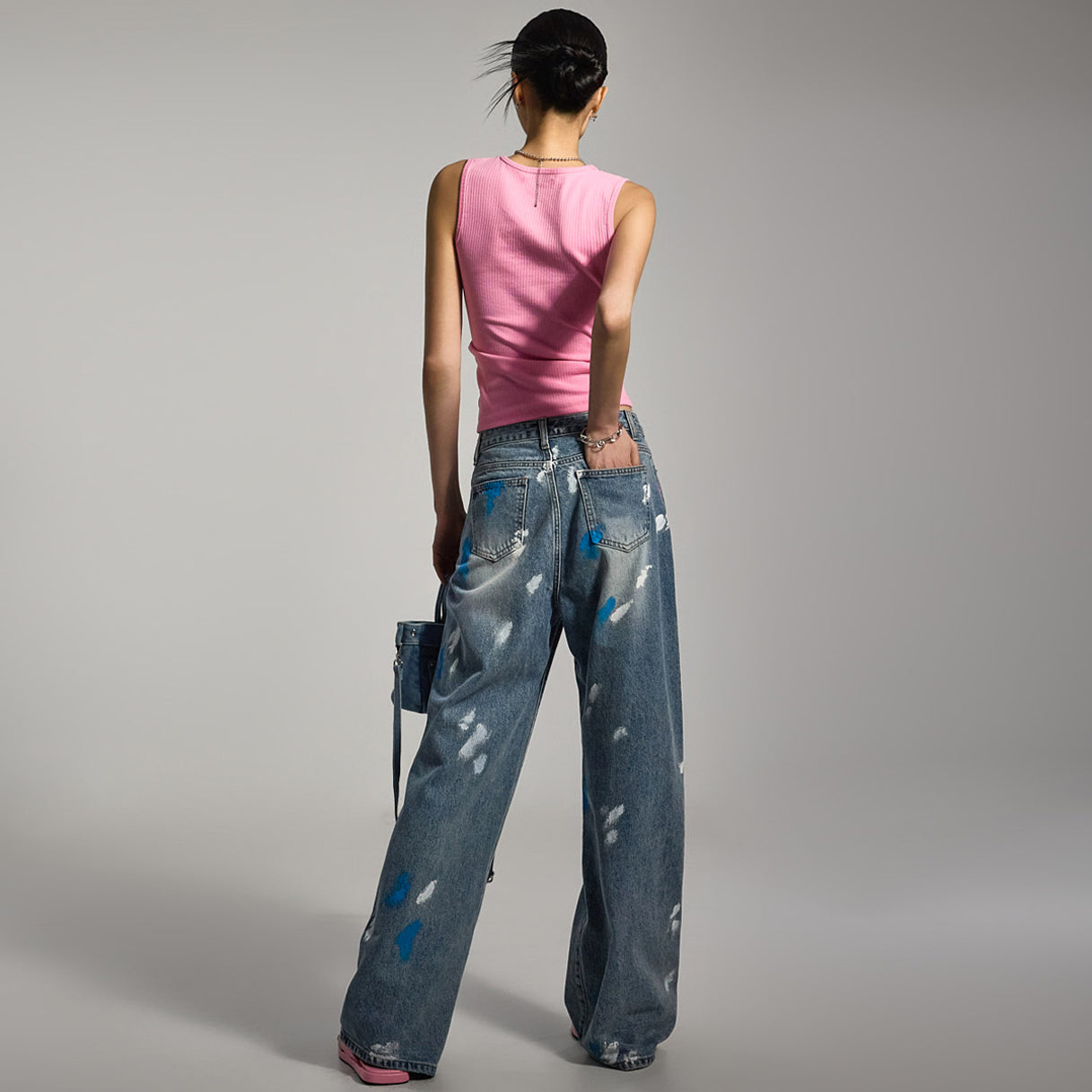 PJ574 绘画宽牛仔裤