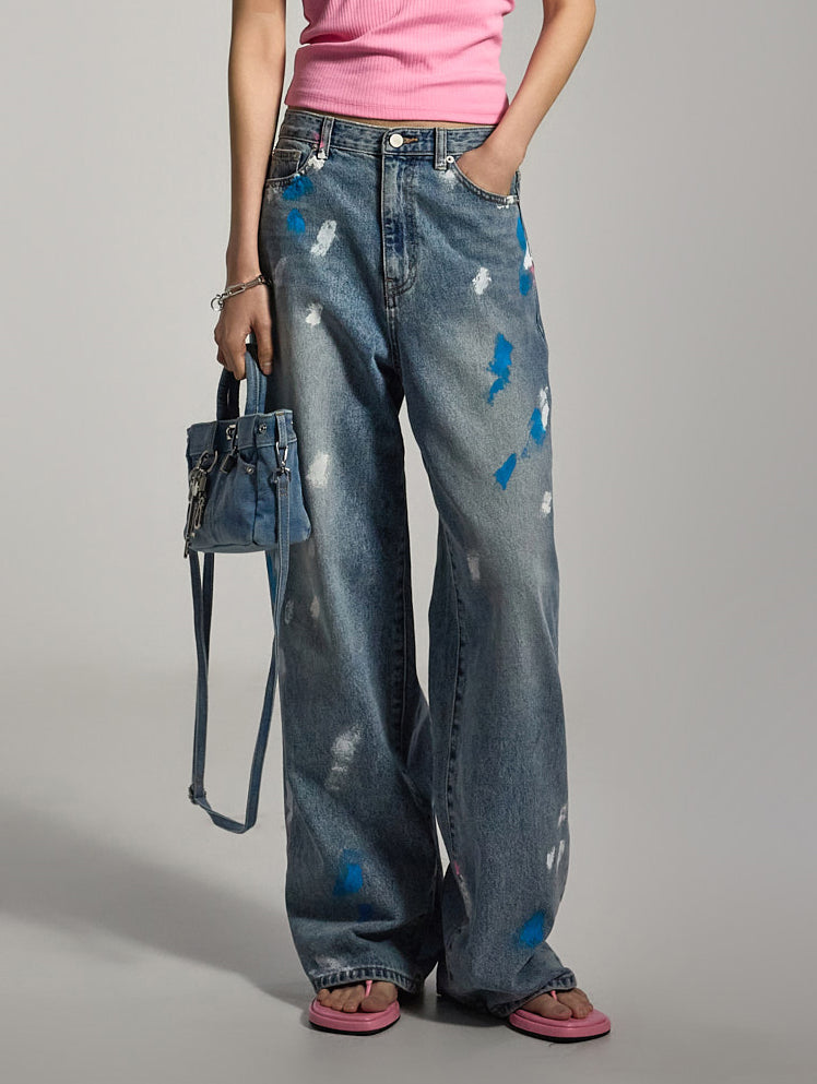 PJ574 绘画宽牛仔裤