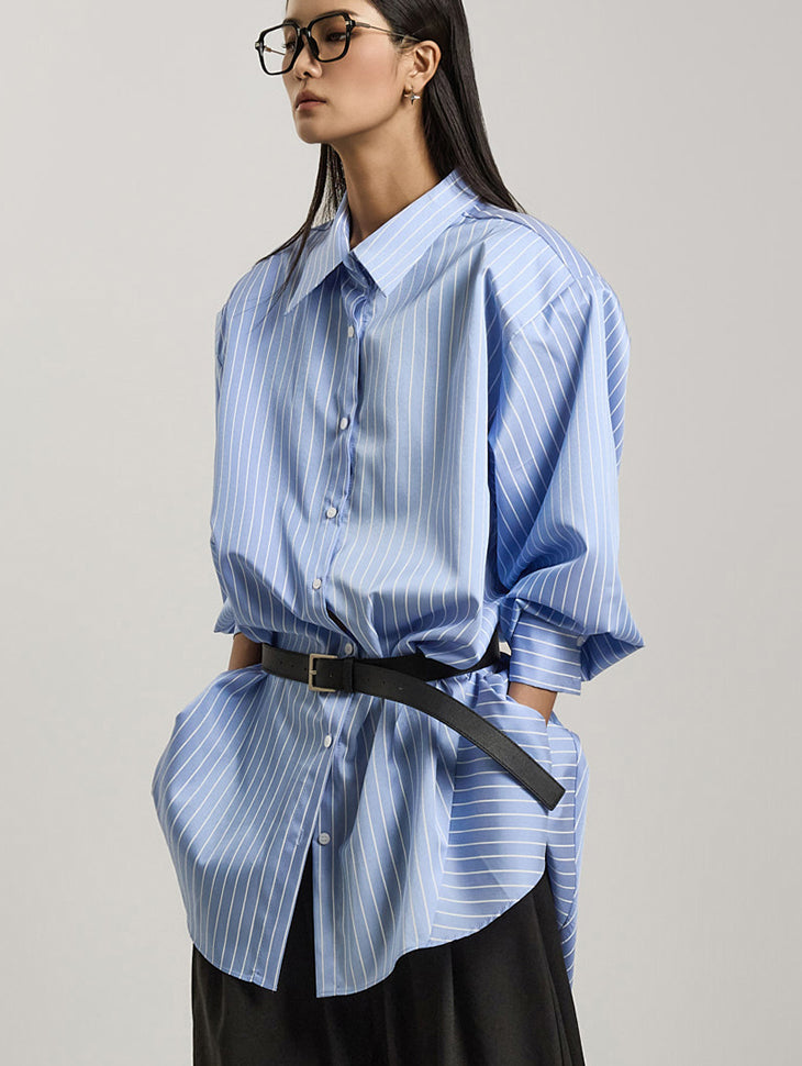 S736 ストラップ付きストライプシャツ