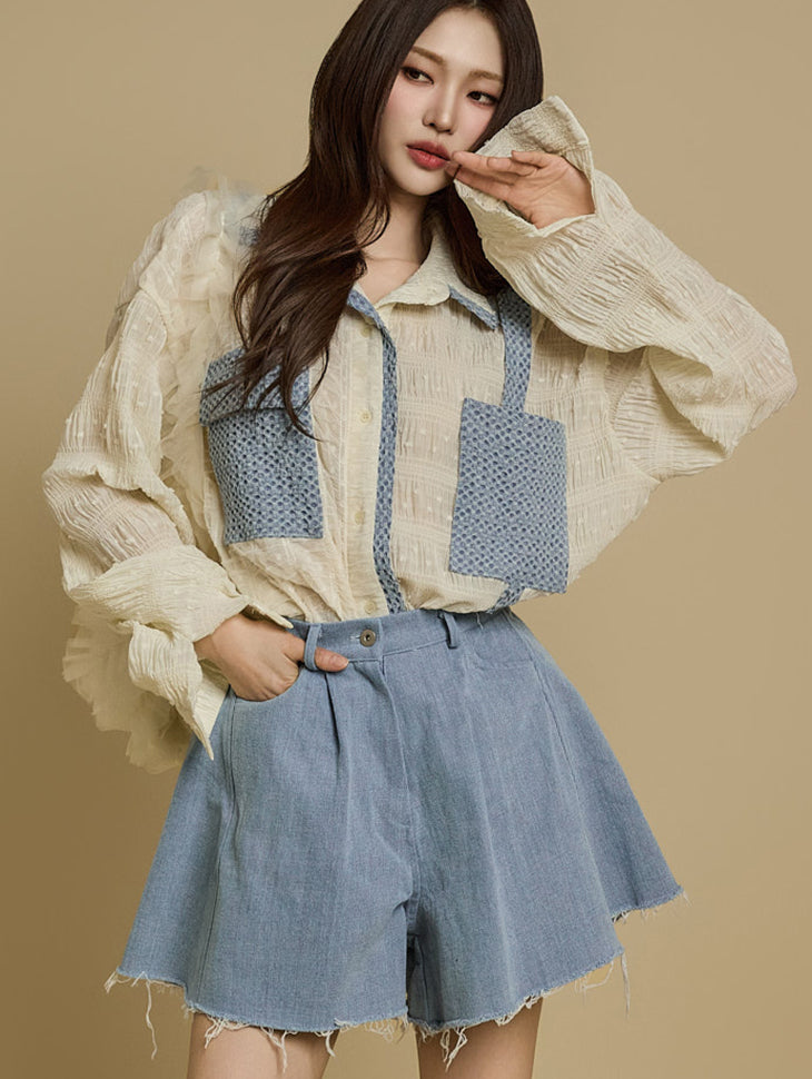 S749 Denim Contrast Color Shirt