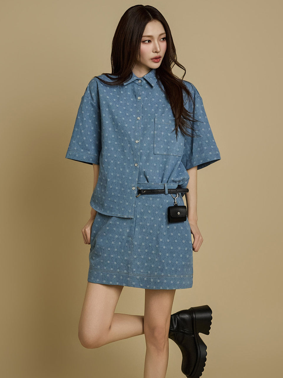 S750 Dot Patterned Denim Shirt