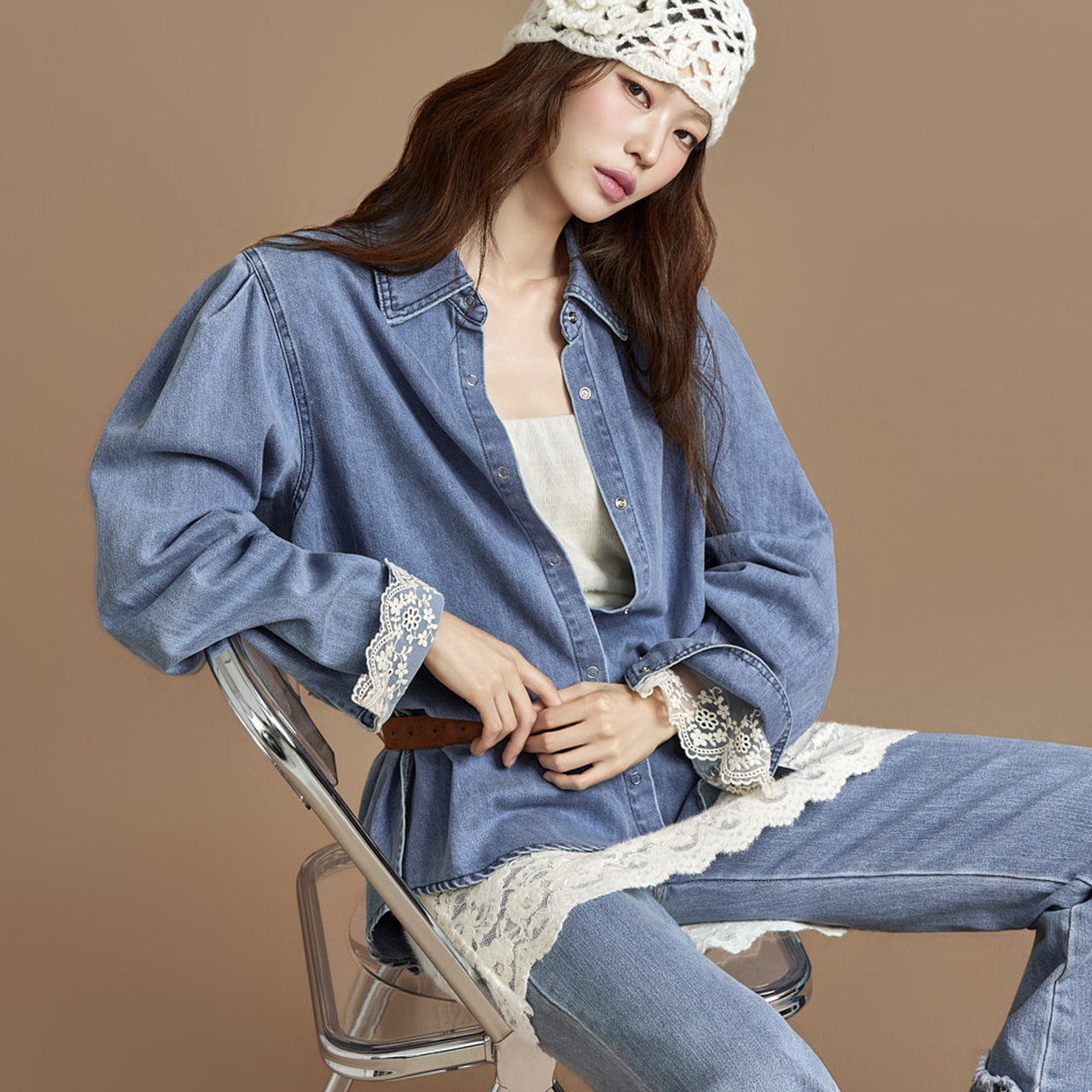 S807 Lace Denim Shirts