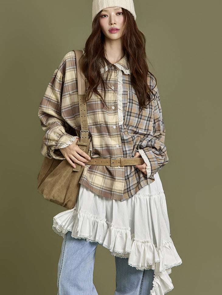 S808 Check Lace Shirts