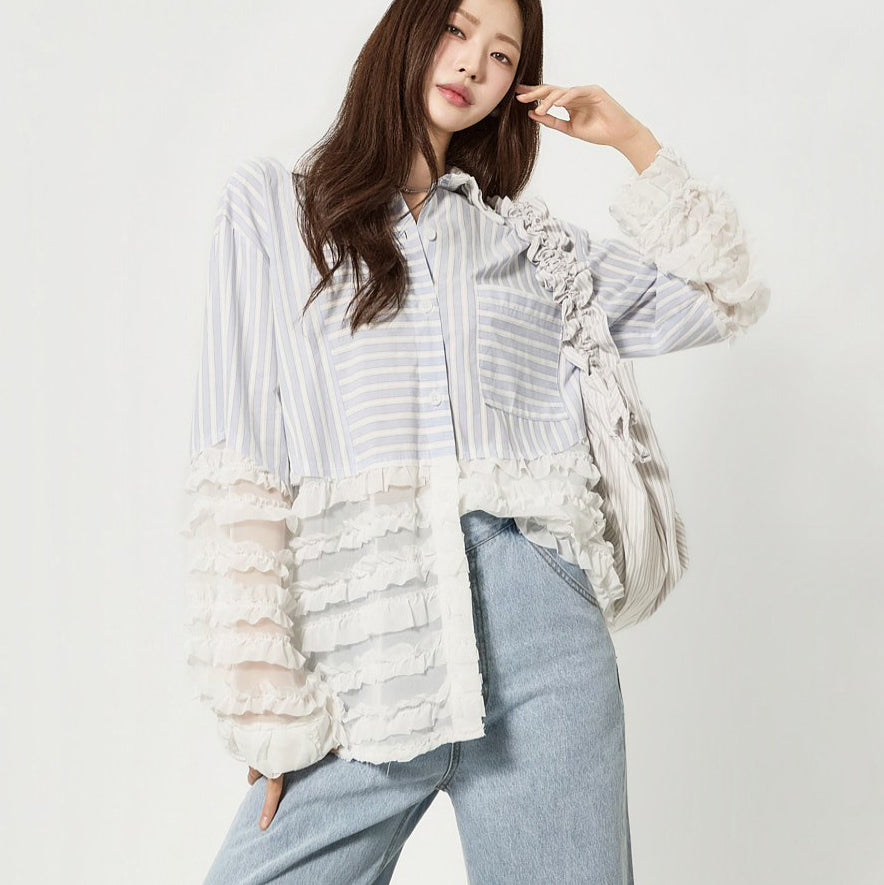 S856 Stripe Frill Mix Shirts
