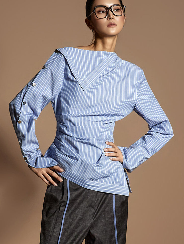 S9033 Stripe Shirring Shirts