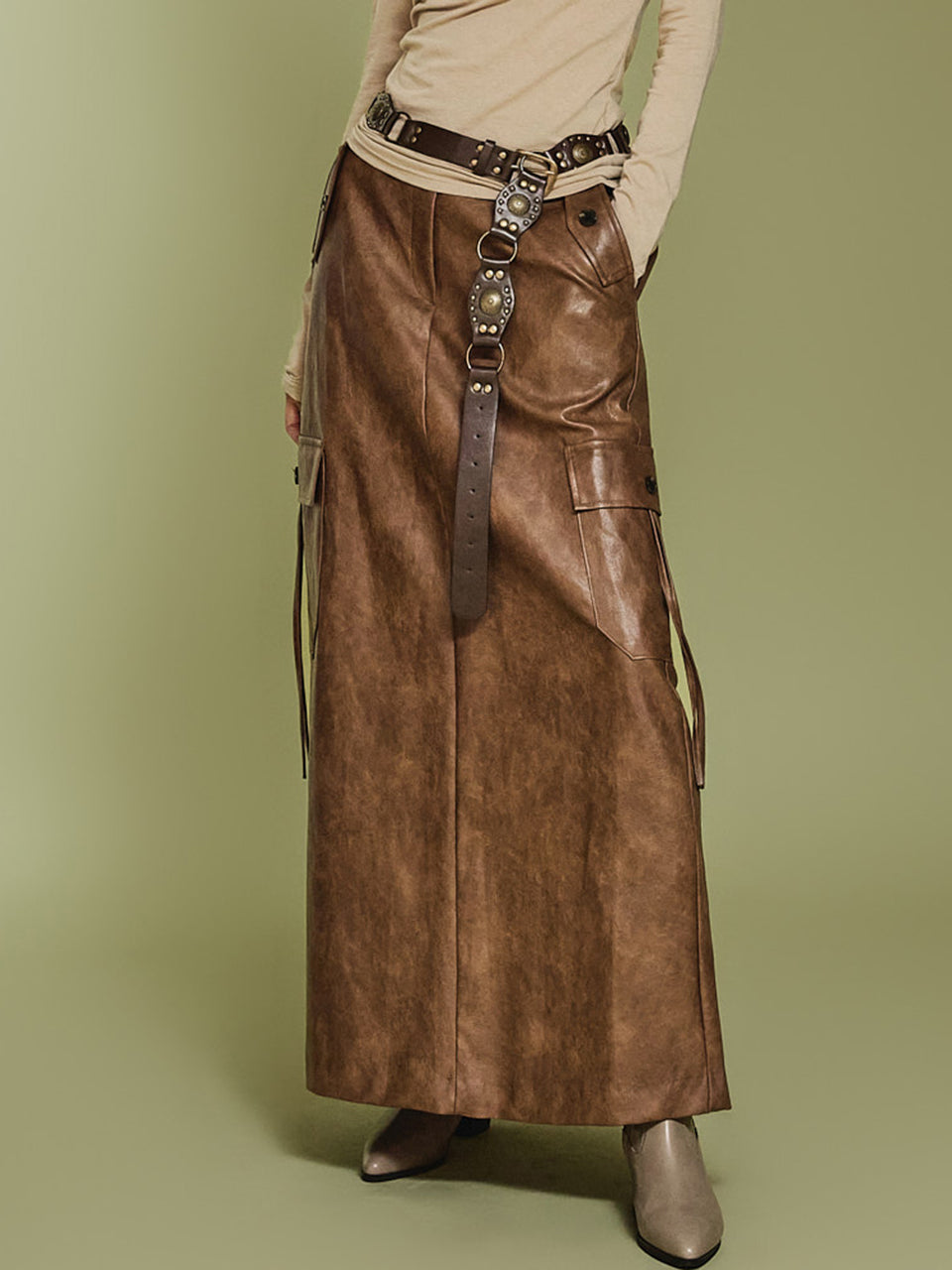 LSK 7981 Ladies Pleated Cargo Skirt main image 1