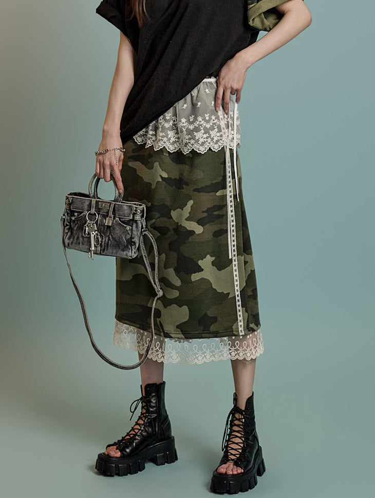 SK2974 Camouflage Pattern Lace Skirt