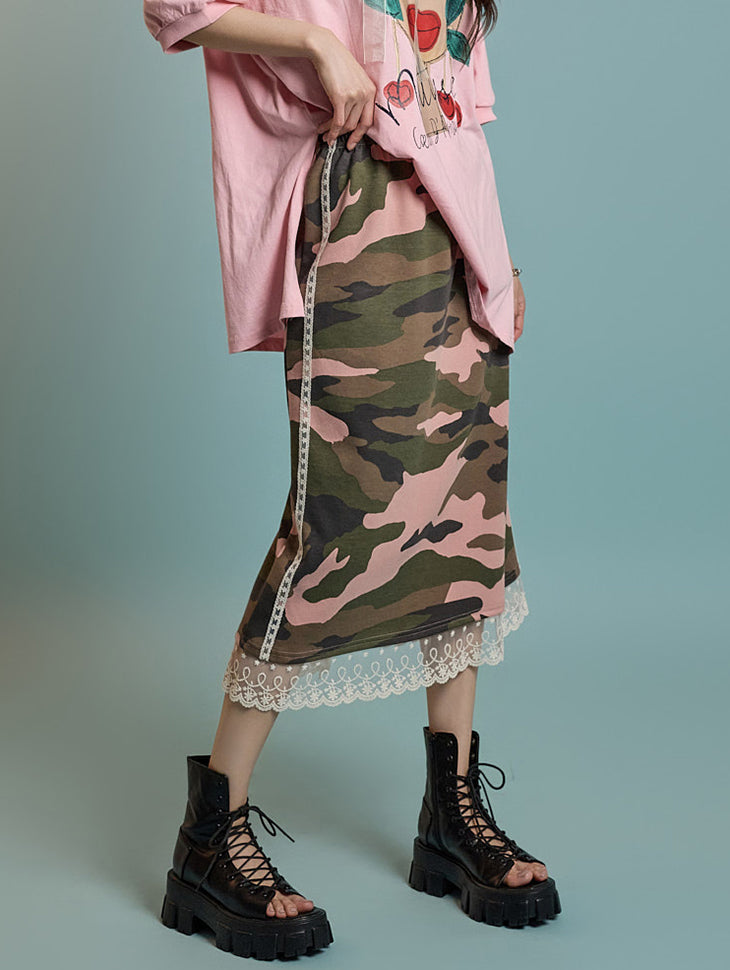 SK2974 Camouflage Pattern Lace Skirt
