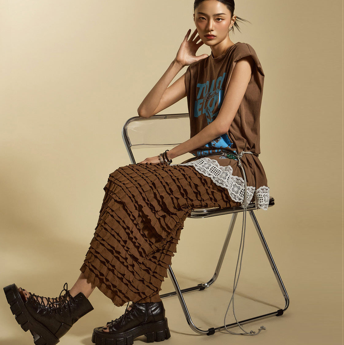 SK3010 フリルロングスカート