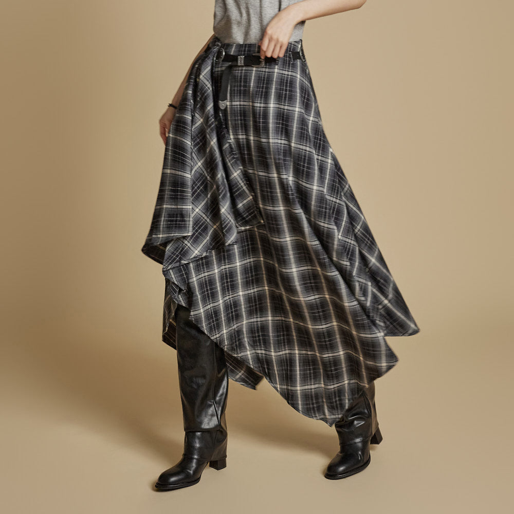 SK3034 Checkered Skirt with Belt