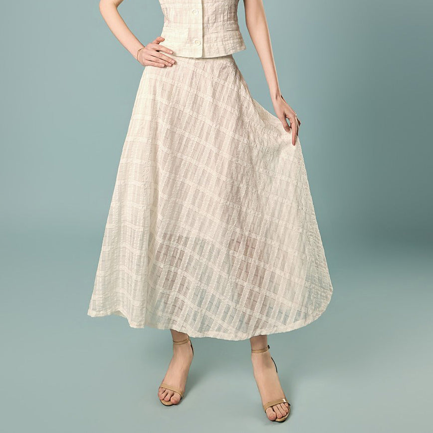 SK3220 Sheer Check Flare Skirt