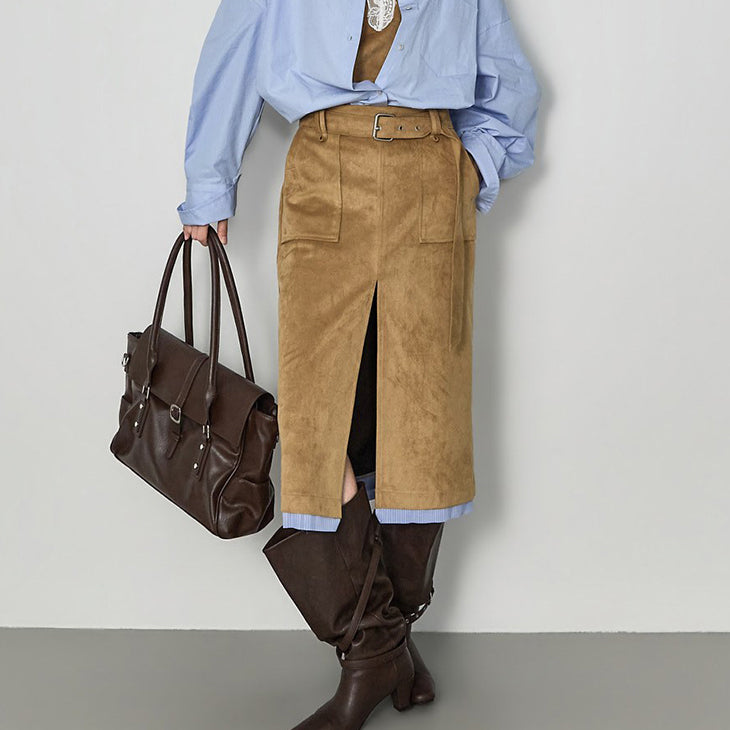 SK3267 Suede Belted Skirt