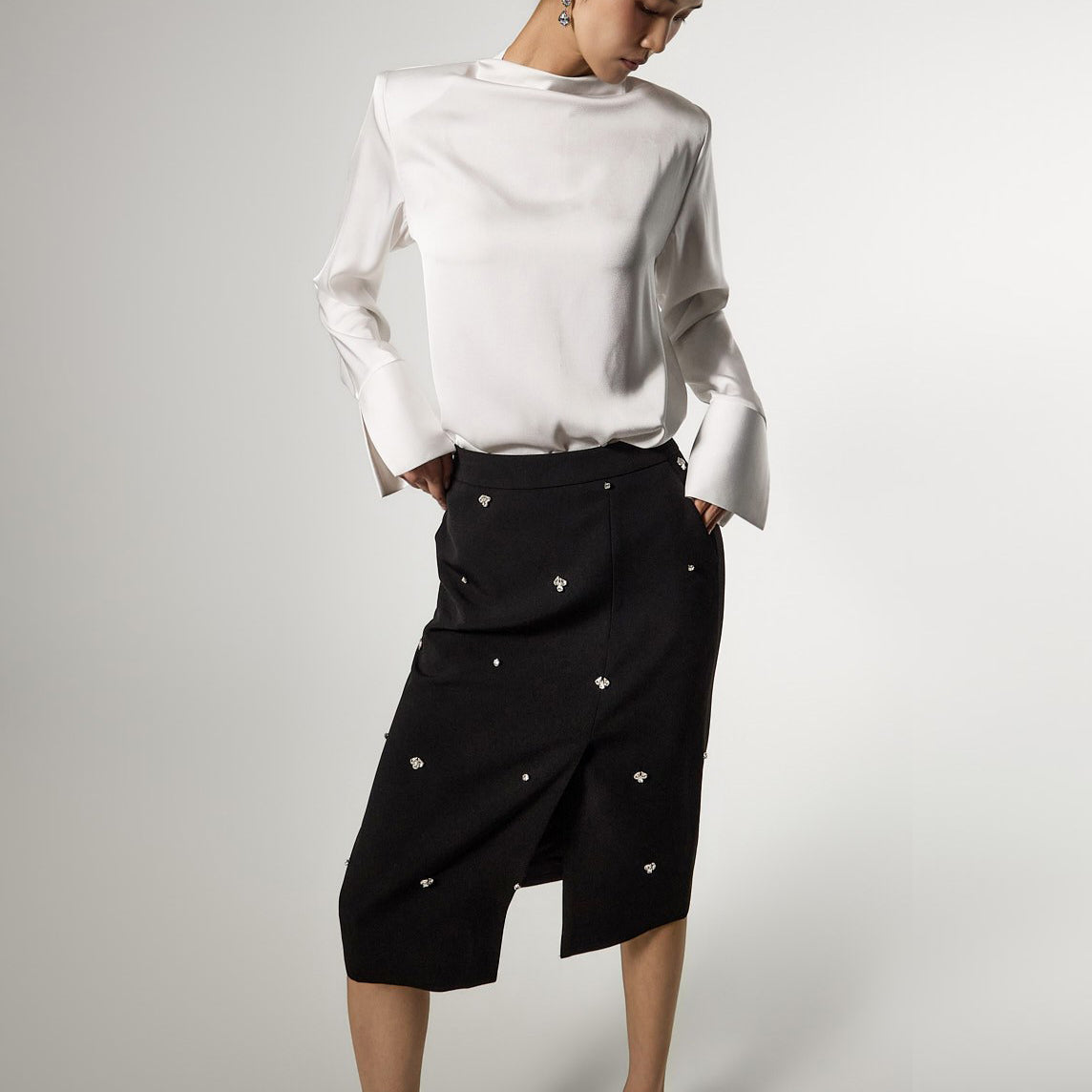 SK9295 花朵珠饰半身裙