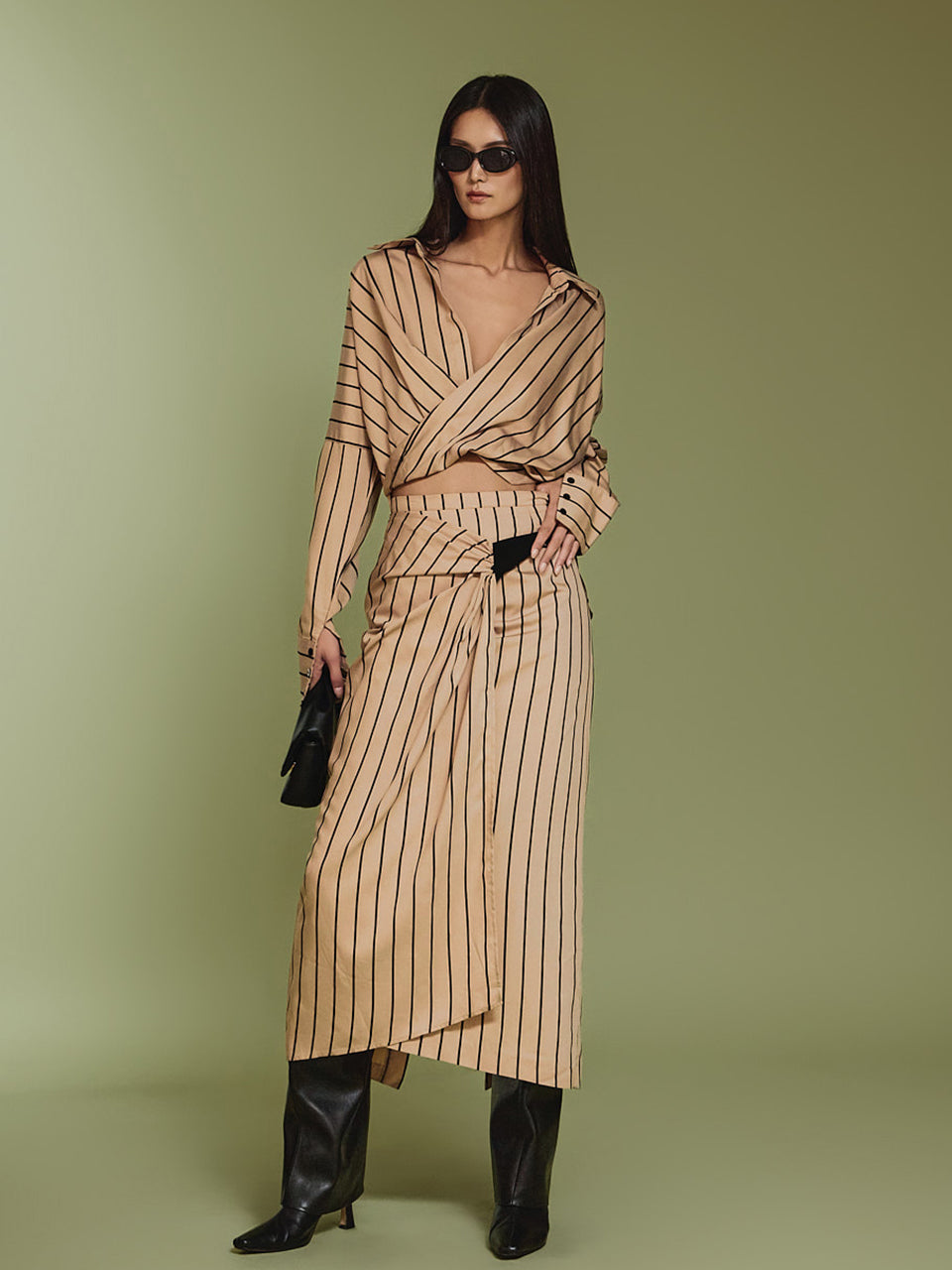 TP1936 条纹衬衫和裙子套装