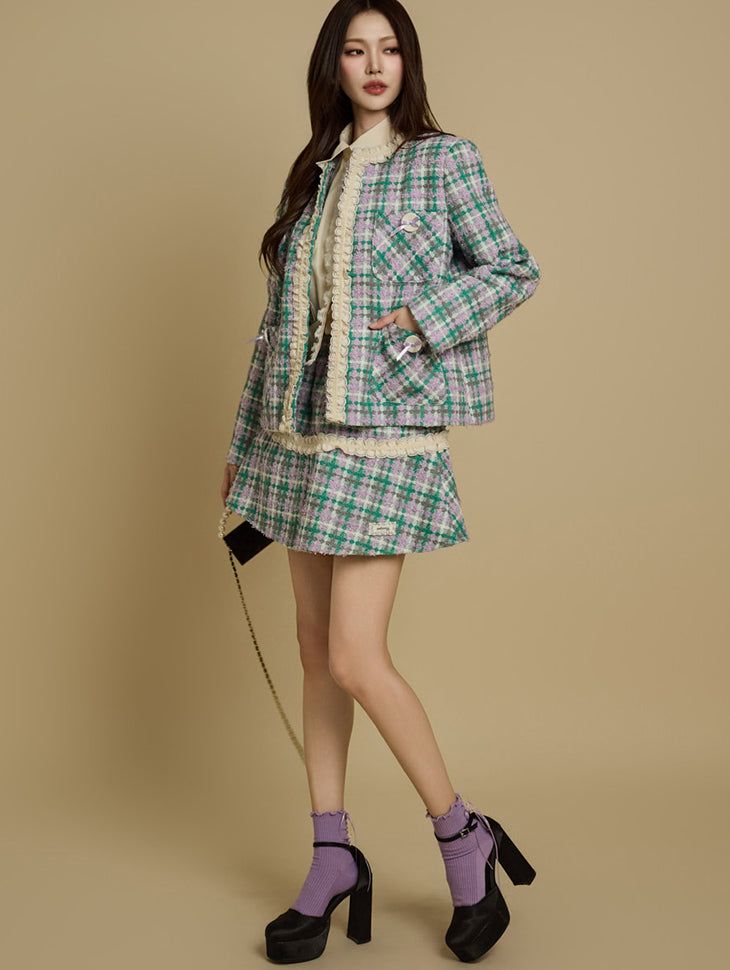 TP2089 Plaid Jacket and Skirt Set