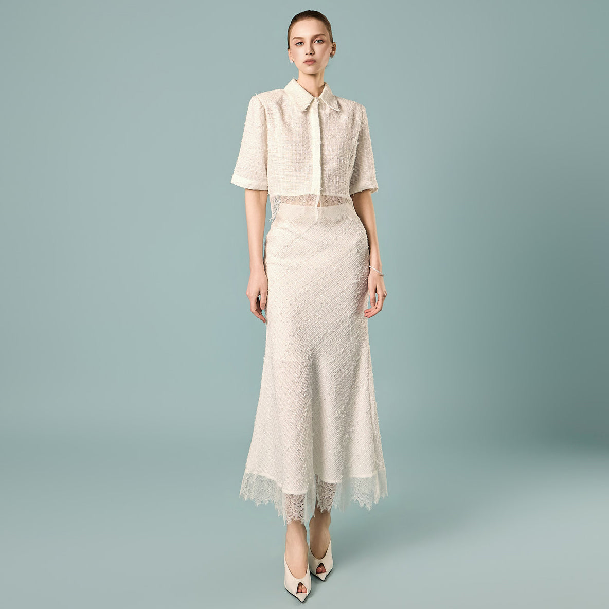 TP2099 Tweed Blouse and Skirt Set