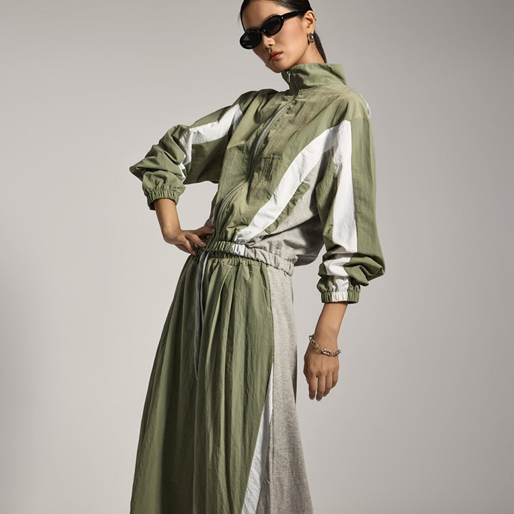 TP2134 拼色拉链夹克和裤子套装