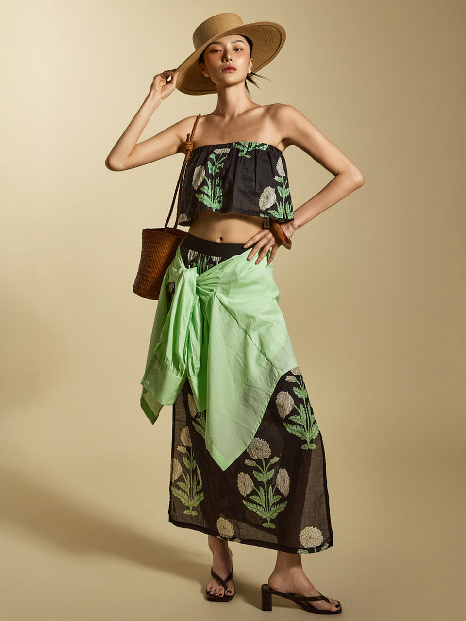 TP2185 花柄トップス&スカートセット