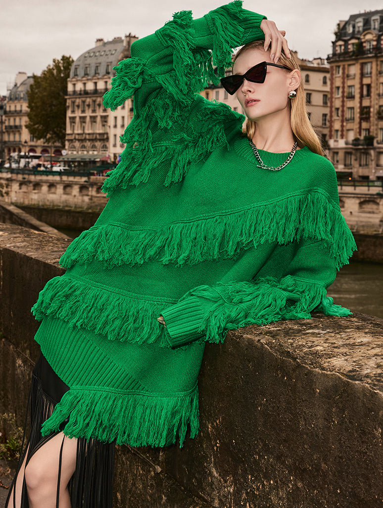 MBDE001 フリンジオーバーサイズフィットロングニット