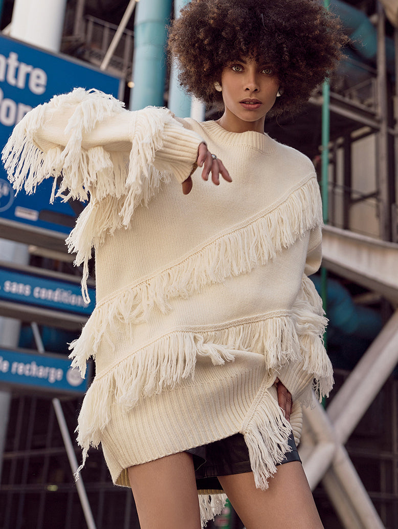 MBDE001 フリンジオーバーサイズフィットロングニット