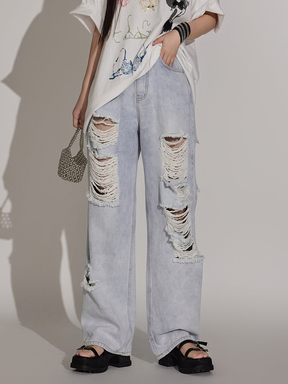 PJ520 夏季破洞牛仔裤