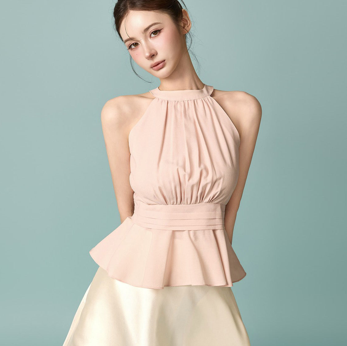 B3239 Halter Peplum Blouse