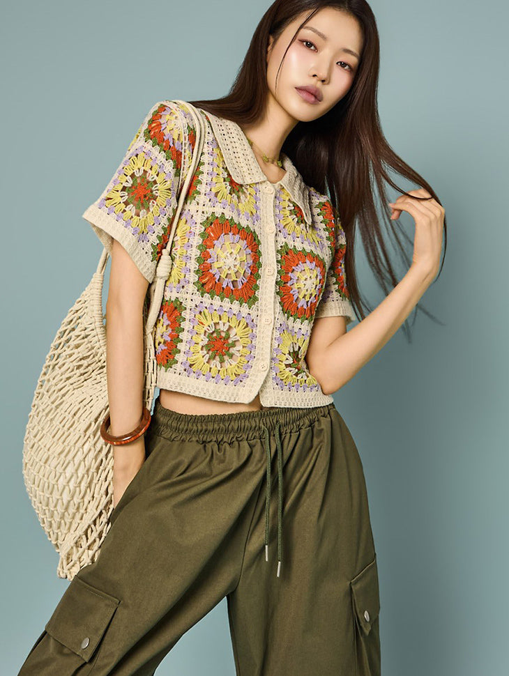 J3242 Flower Crochet Cardigan
