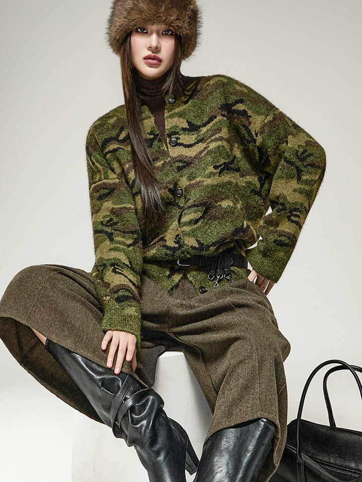 J3325 Camo Knit Cardigan