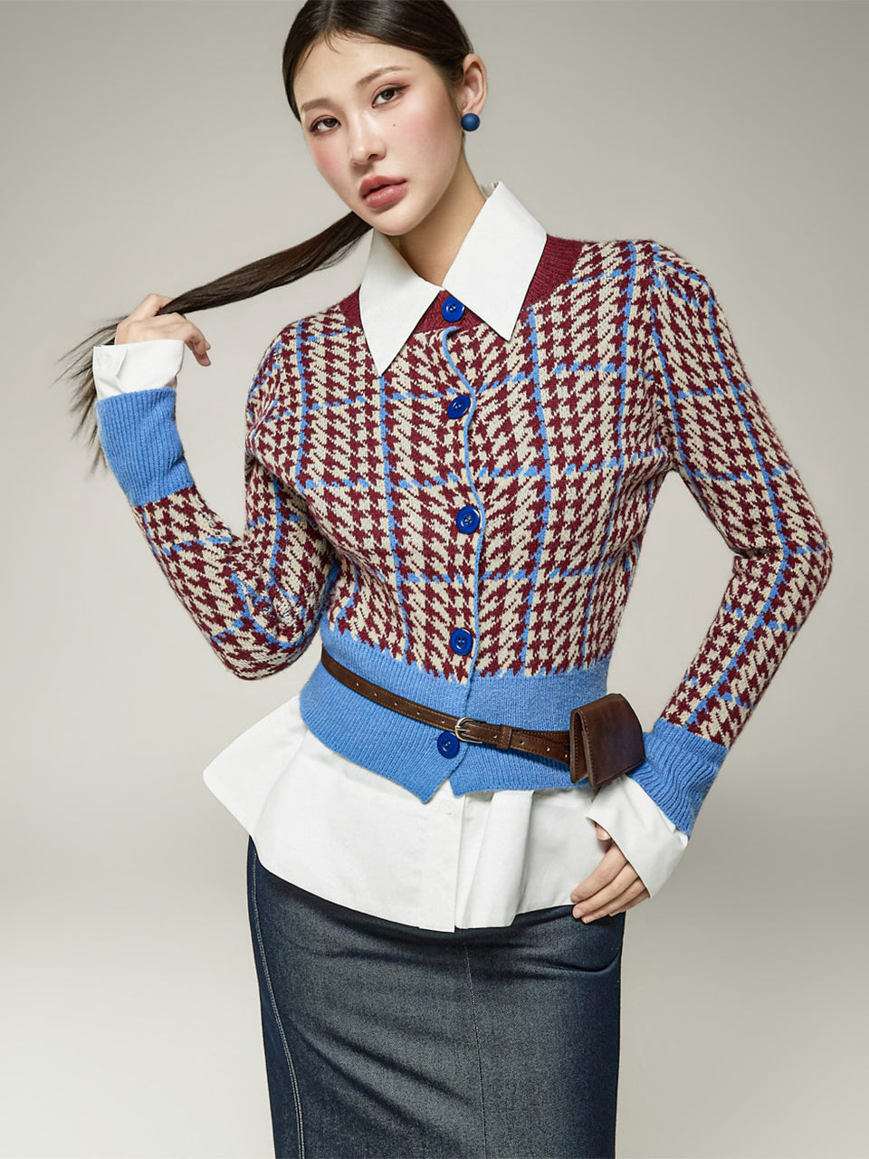 J3332 Check Block Cardigan