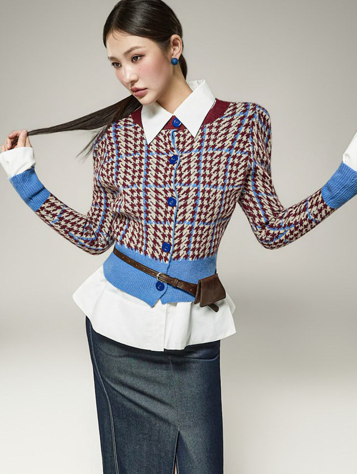 J3332 Check Block Cardigan