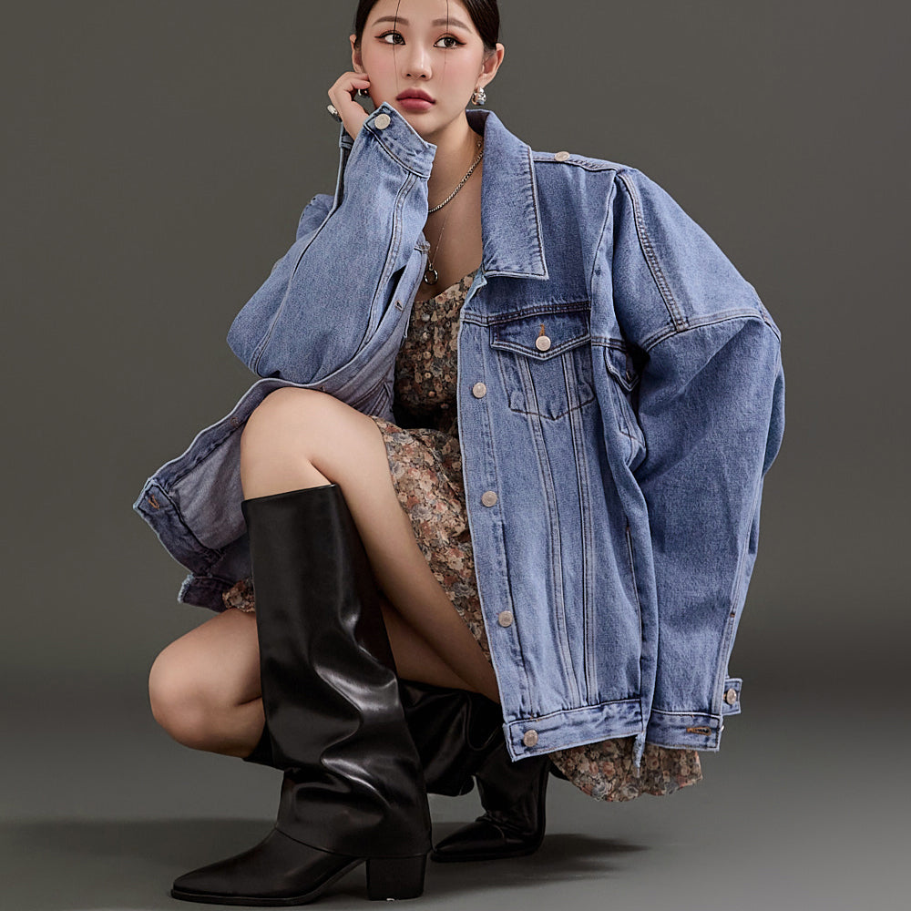 J1978 Denim Slit Oversized Fit Jacket