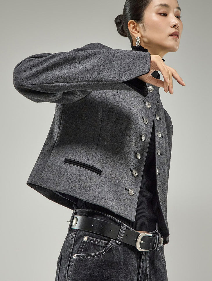 J3251 Stand-Neck Metal Button Jacket