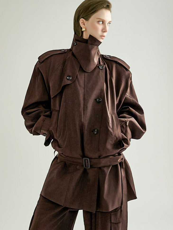 J3274 High-Neck Half Trench Coat