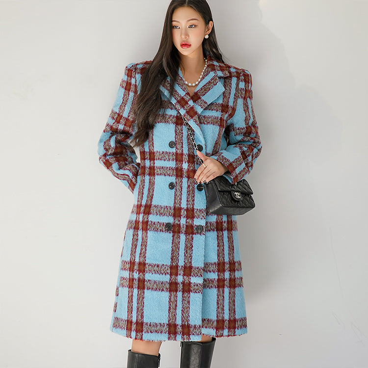 J1651 Tartan Checkered Double Coat